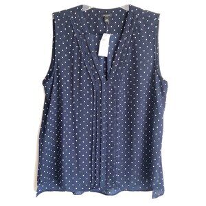 Ann Taylor Navy Polka Dot Sleeveless V-Neck Shirt Top Blouse Size LP NWT RV $69